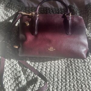 coach burgundy all leather bag with shoulder strap